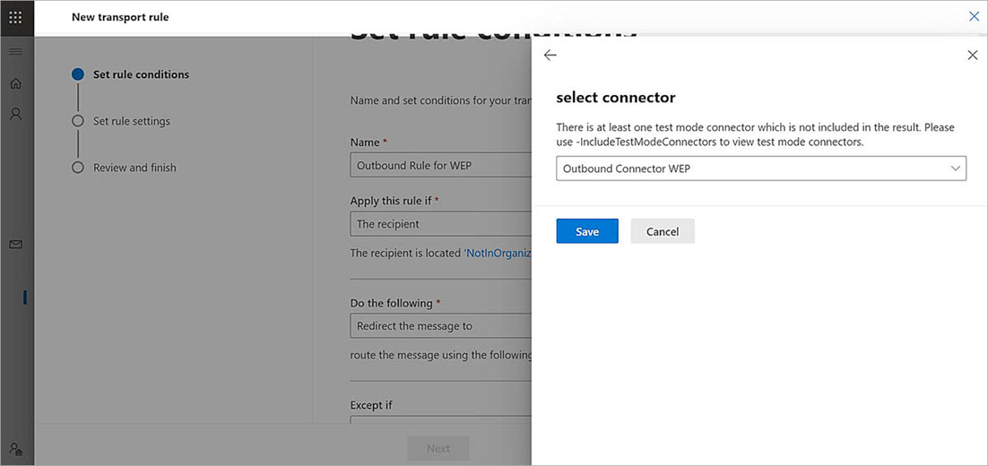 Screenshot of the Microsoft 365 configuration Select connector dialog box